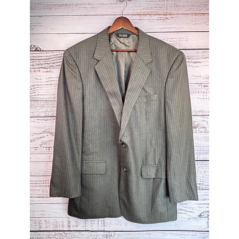 Jos A Bank Mens 44L Grey Pinstripe 100% Wool 2-Button‎ Blazer Sport Coat Jacket